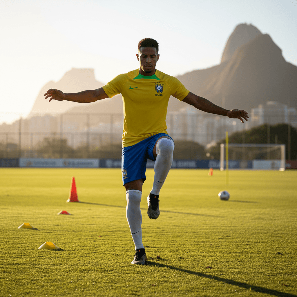 Football player performing balance and stability training drill