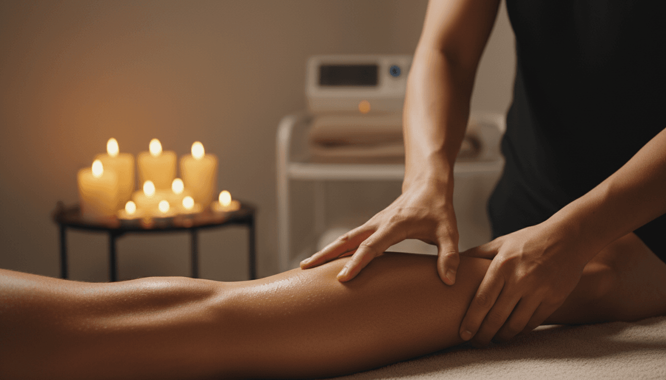 Physiotherapist performing muscle recovery treatment