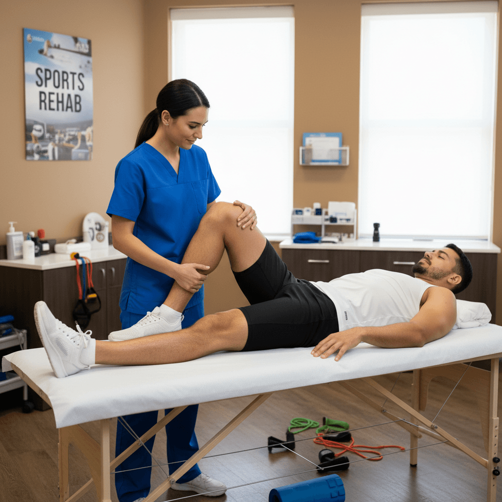 Physiotherapy assessment session with footballer