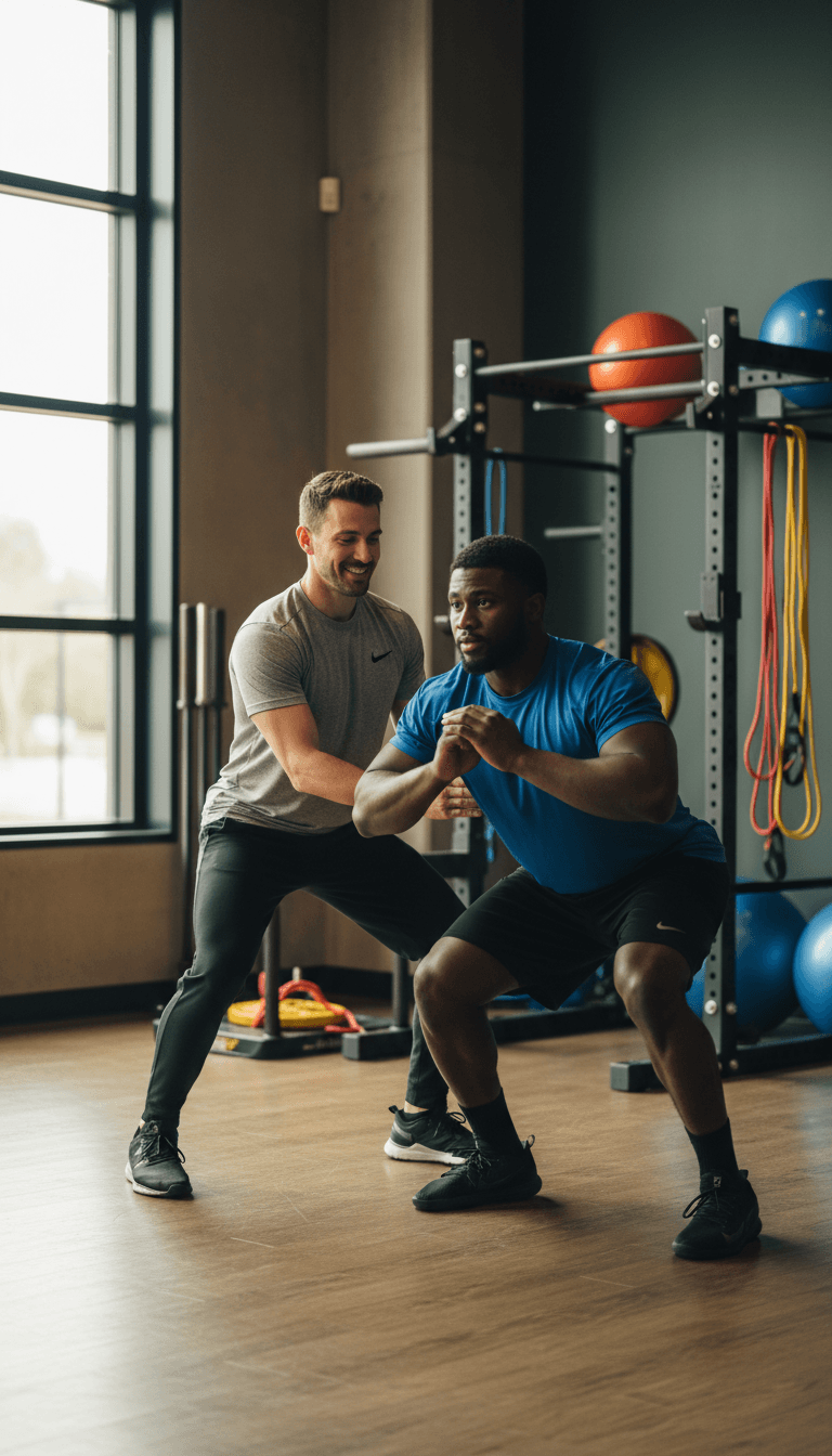 Football player receiving conditioning guidance from physiotherapist at F10 fisio