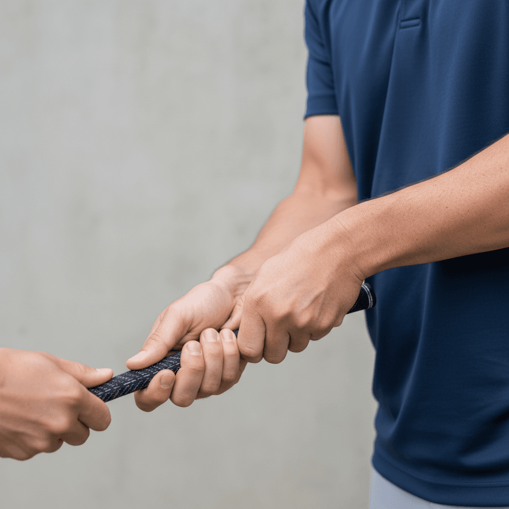 Treinador de tênis orientando jovem atleta sobre técnica correta